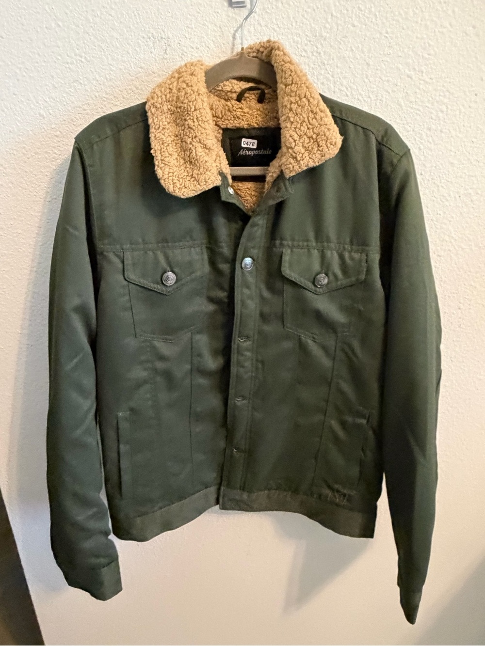 Aeropostale Olive Green Field Jacket with Tan Sherpa Collar